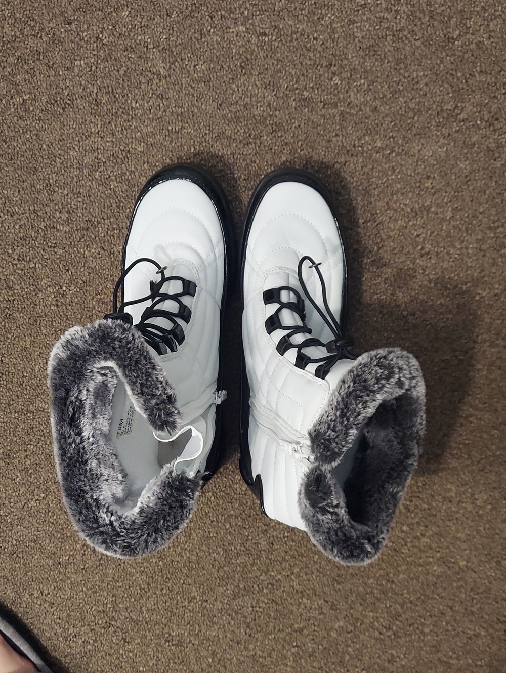 Womans Totes Brand White Winter Faux-Fur Lined Rain Boots Size 10